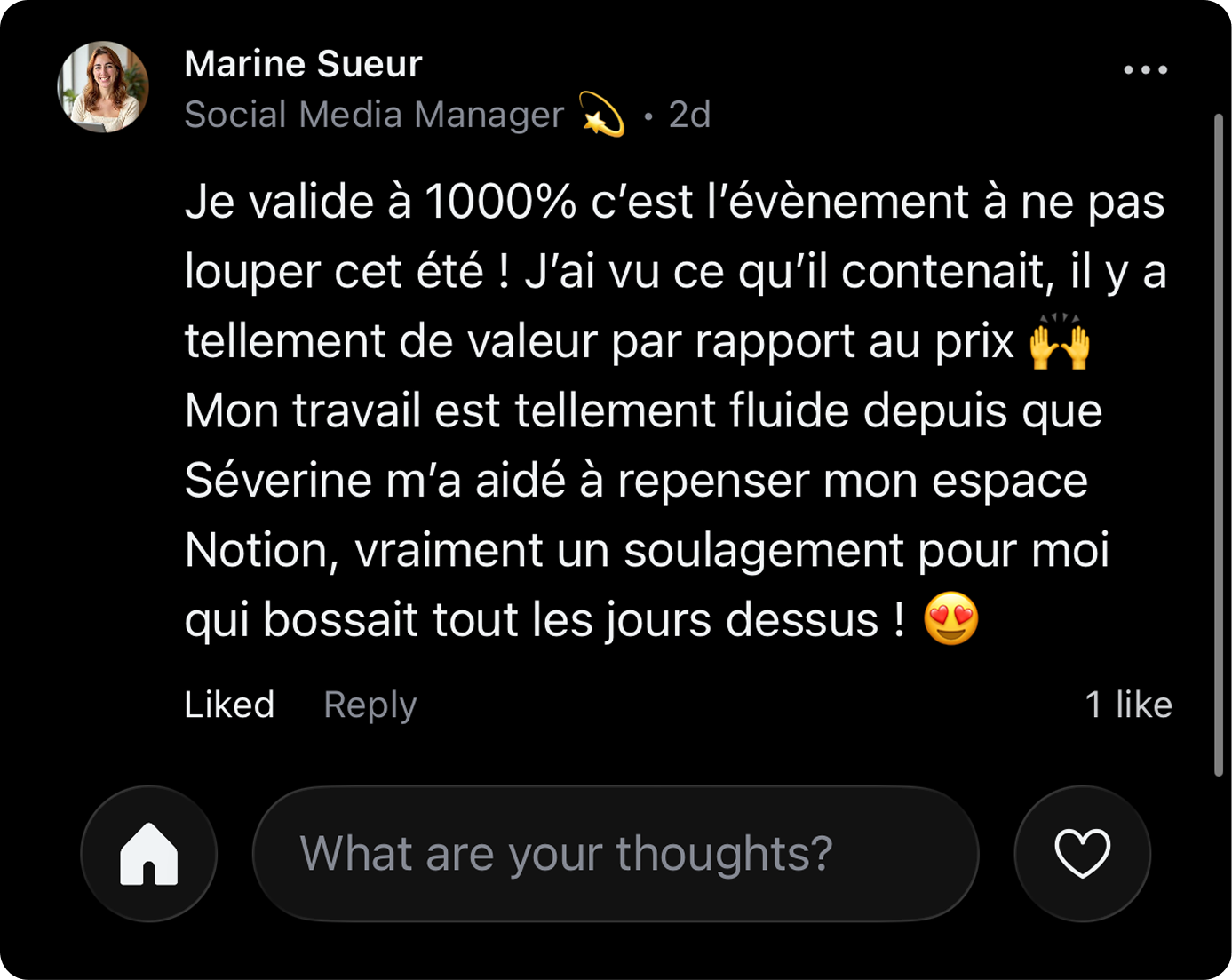 Témoignage de Marine Sueur sur LinkedIn