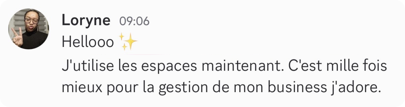 Message de Loryne sur l’usage des espaces Notion